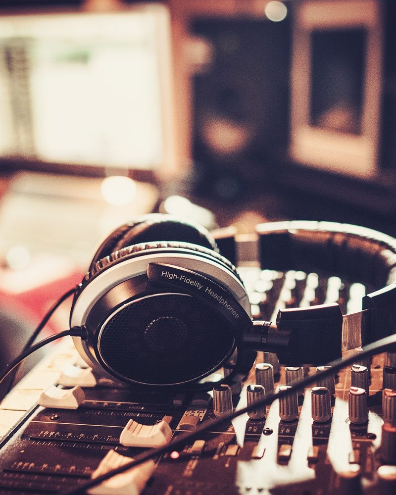 Headphones on the mixing desk